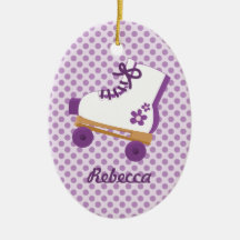 Purple Dots Roller Skate Birthday Oval Ornament