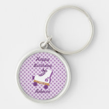 Purple Dots Roller Skate Birthday Premium Keychain