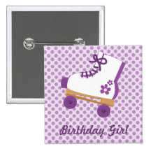 Purple Dots Roller Skate Birthday Square Button