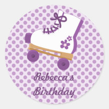 Purple Dots Roller Skate Birthday Stickers
