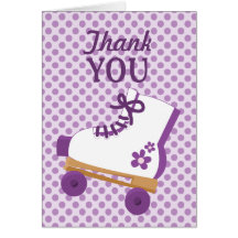 Purple Dots Roller Skate Birthday Thank You Card