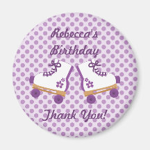 Purple Dots Roller Skates Birthday Button Fridge Magnet