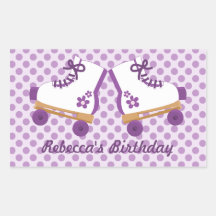 Purple Dots Roller Skates Birthday Stickers