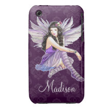 Purple Fairy Goth Skull Art, Custom iPhone 3 Case