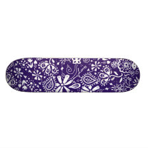 Purple Floral pattern Doodle Skate Board Decks