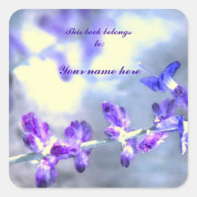 Purple Flowers Bookplate Square Stickers