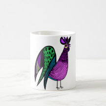 Purple Folk Art Rooster Coffee Mugs