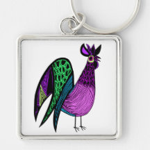 Purple Folk Art Rooster Key Chains
