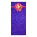 Purple glitter monogram pink rose custom rack cards