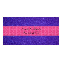 Purple glitter wedding favours photo greeting card
