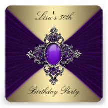 Purple Gold Womans 50th Birthday Party Invitations