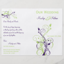 Purple, Green, and White Floral Wedding Program Flyer