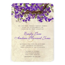 Purple & Green Cherry Blossom Tea Stain Invitation