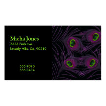Purple & Green Peacock Feather Collage Business Card Template