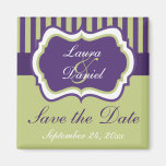 Purple, Green, White Damask Save the Date Magnet