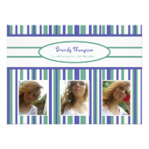 Purple, Green & White Striped: Picture Invitation