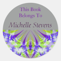 purple grey bookplate round sticker