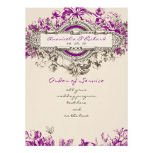 Purple Grey Vintage Floral Wedding Program Announcement