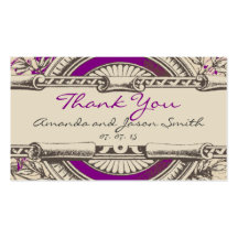 Purple Grey Vintage Floral Wedding Thank You Tag Business Card