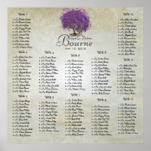 Purple Heart Leaf Tree Seating Chart 12 Tables Poster