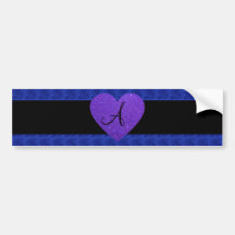 Purple heart monogram roses blue bumper sticker