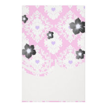 purple hearts pink white damask personalized stationery