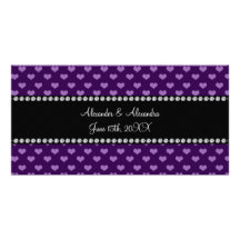 Purple hearts wedding favors photo cards