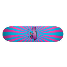 Purple hippo on pink sunburst custom skateboard
