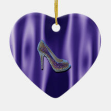 Purple Jewel Satin High Heel Shoe Crystal Christmas Tree Ornament