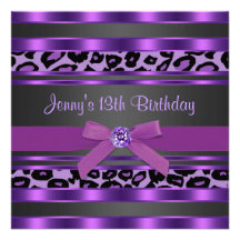 Purple Leopard Girls 13th Birthday Party Invitations