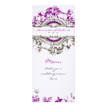 Purple Lilac Vintage Floral Wedding Menu Custom Invite