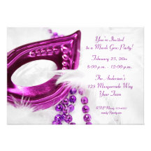 Purple Mask Beads Mardi Gras Invitation