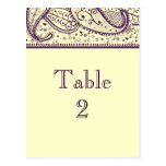 Purple Paisley Coordinate Table Number Cards postcards