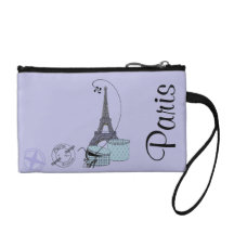 Purple Paris Travel Poster Wristlet Purse
