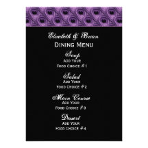 Purple Peacock Feathers Wedding Menu Custom Invite