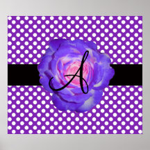 Purple polka dots monogram purple rose print