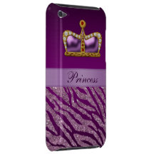 Purple Princess Crown Faux Glitter Zebra Print iPod Touch Case-Mate Case