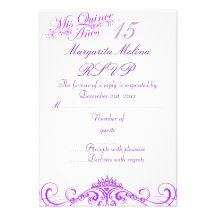 Purple Princess Tiara Quinceanera RSVP Personalized Announcement