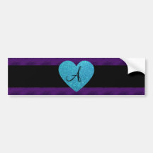 Purple roses monogram turquoise heart bumper sticker