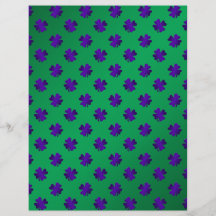 Purple shamrocks on green background flyer design