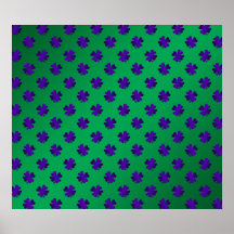 Purple shamrocks on green background posters