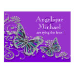 Purple silver blue butterfly wedding post cards