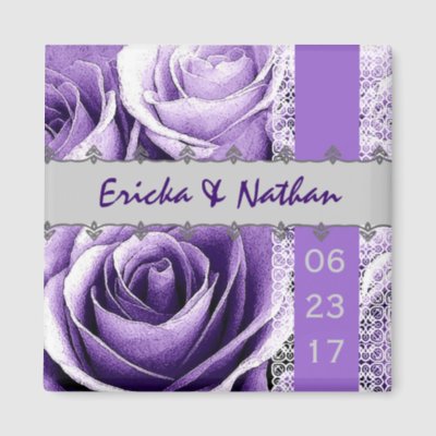 Purple Silver Wedding Rose Bouquet with Lace Refrigerator Magnets by 