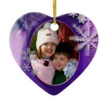Purple Snowflakes Photo Christmas Tree Ornament ornaments