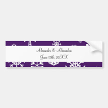 Purple snowflakes wedding favours bumper stickers
