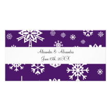 Purple snowflakes wedding favours personalized photo card