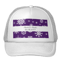 Purple snowflakes wedding favours trucker hats