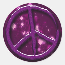PURPLE SPARKLE PEACE SIGN ROUND STICKER