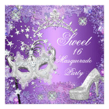 Purple Sweet  Sixteen 16 Masquerade Tiara Shoe Personalised Announcement