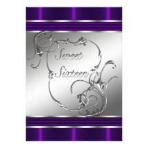 Purple Sweet Sixteen Birthday Party Invitations